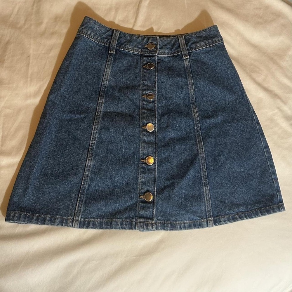 H&M Dark Blue Denim Skirt with Metallic Buttons